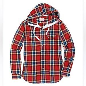 Brooks Brothers Red Fleece Hooded
Button Down Shirt Cotton Flannel Red Plaid M